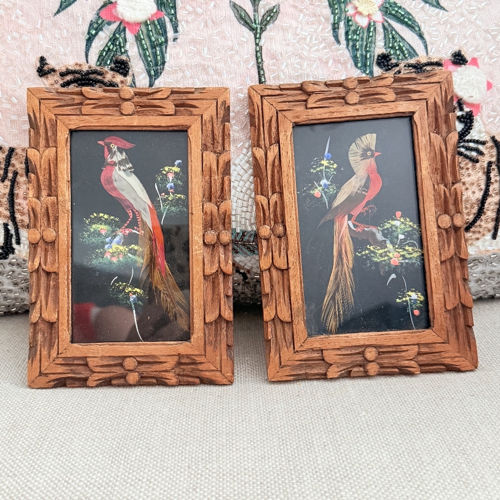 Wooden Frame with Bird Artwork - Brown